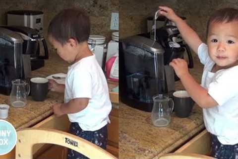 Cute Baby Surprises Dad With Coffee