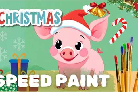 Cute Christmas Farm Animal Cartoons 🖌️ Speed Paint 🎨 Painting Time Lapse 🖼️ Adorable  Farm Animals