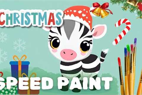 Cute Christmas Safari Animal Cartoons 🖌️ Speed Paint 🎨 Painting Time Lapse 🖼️ Adorable  Baby Animals