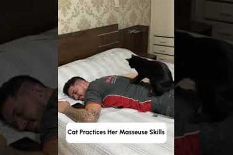 Adorable Cat Gives Dad a Back Massage