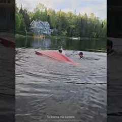 Dog Flips Kayak Trying To Reach Toy!